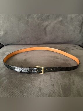 Men's Ceintures Black Genuine Alligator Steerhide Lined Belt Size 42 Solid Brass